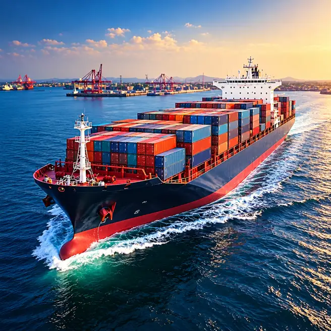Container ship sailing at sea